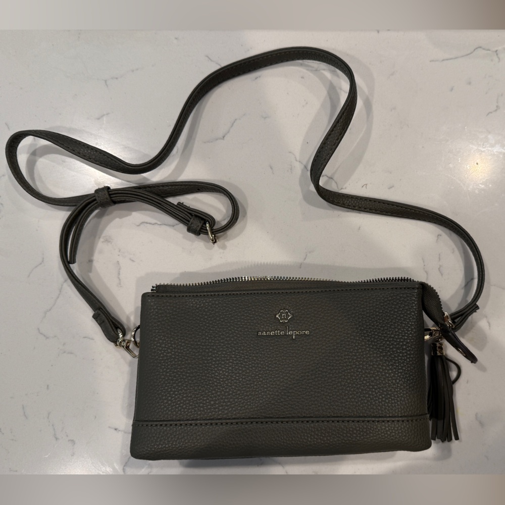 Nanette Lepore Olive Faux Leather Crossbody Bag with Wrist Strap